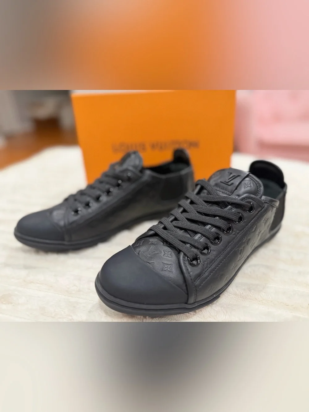 Louis Vuitton Black Monogram Embossed Leather Low-Top Sneakers